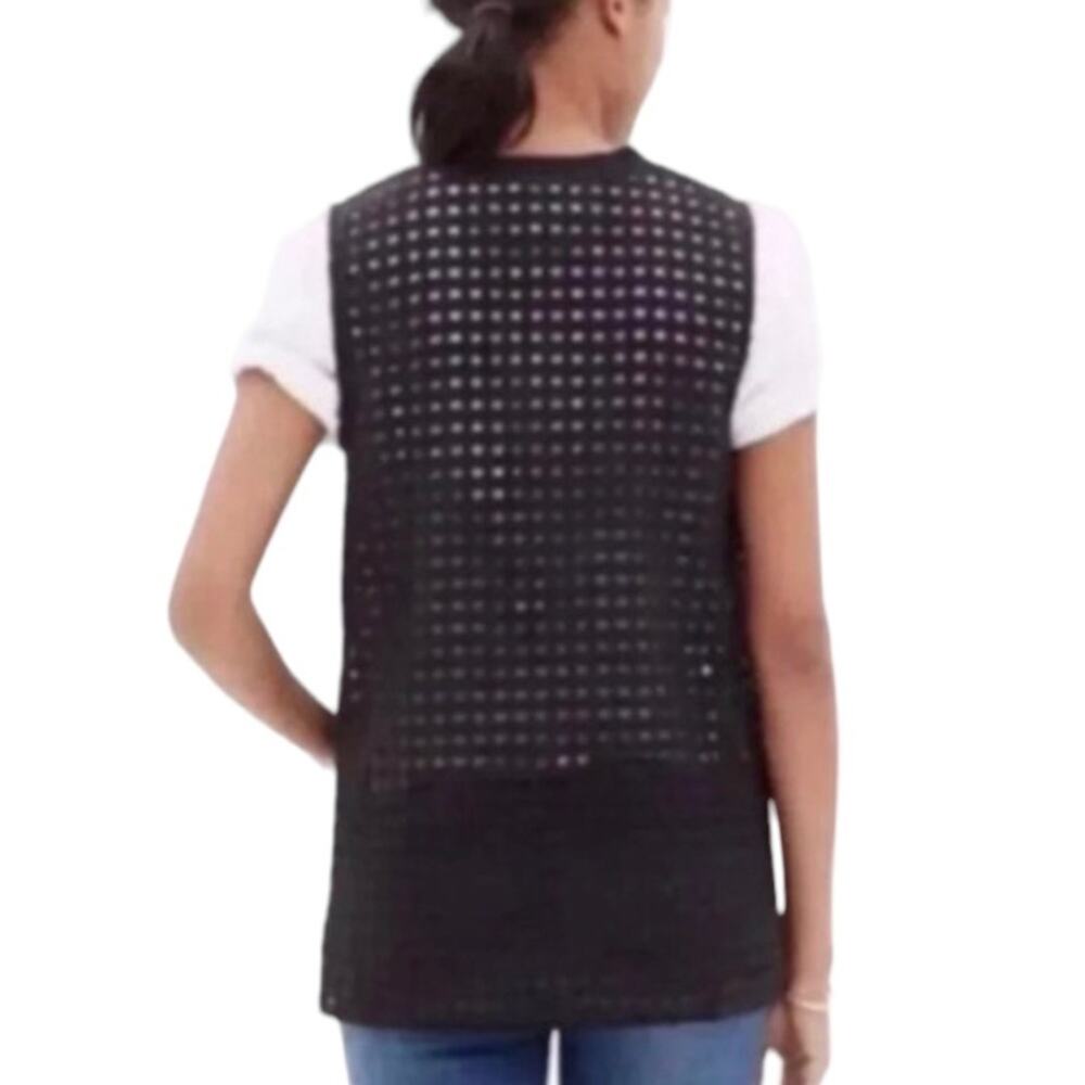 Madewell Gridiron Sheer Gingham Check  Black Crew Muscle Tank Top Blouse XS